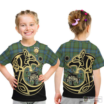 MacMillan Hunting Ancient Tartan Kid T-Shirt with Family Crest Celtic Wolf Style