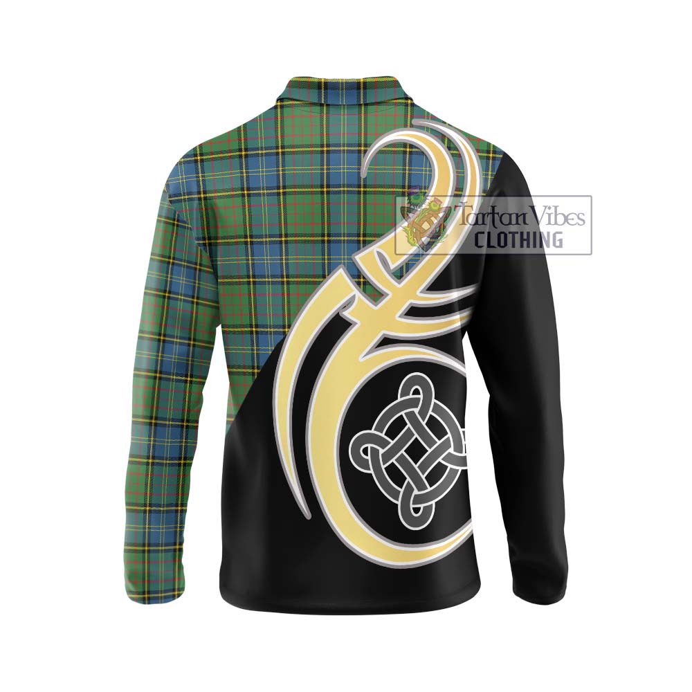 MacMillan Hunting Ancient Tartan Long Sleeve Polo Shirt with Family Crest and Celtic Symbol Style - Tartan Vibes Clothing