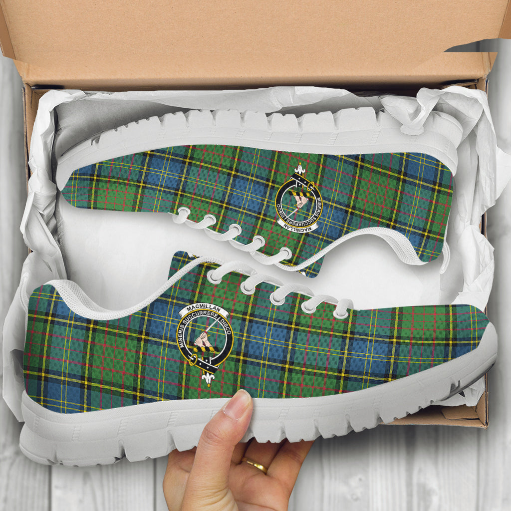 MacMillan Hunting Ancient Tartan Sneakers with Family Crest - Tartan Vibes Clothing