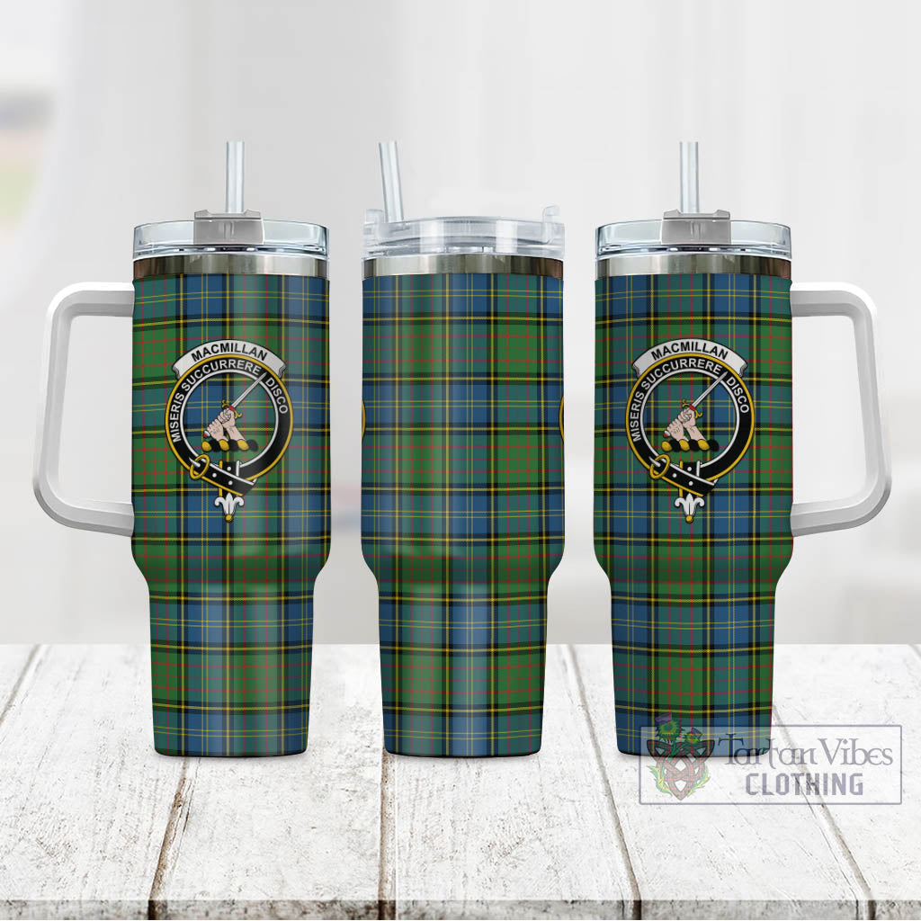 Tartan Vibes Clothing MacMillan Hunting Ancient Tartan and Family Crest Tumbler with Handle