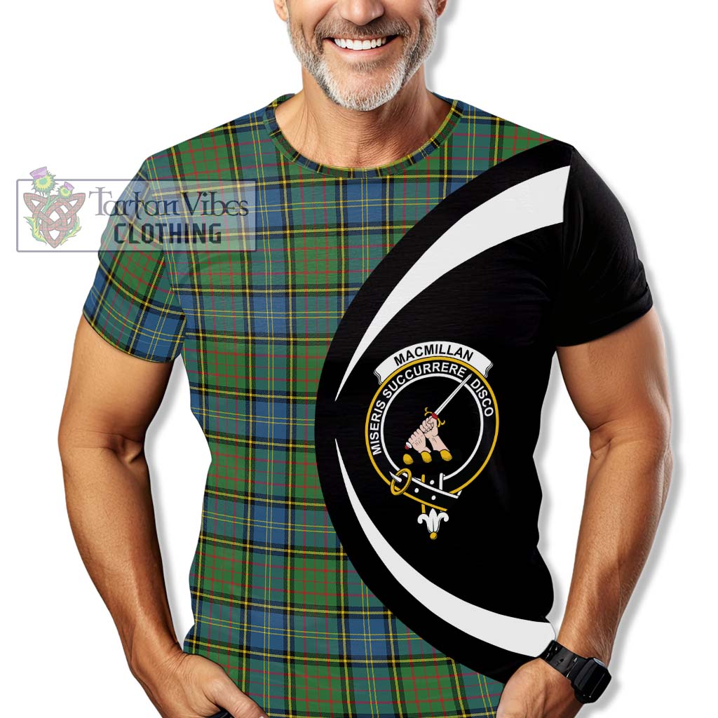 Tartan Vibes Clothing MacMillan Hunting Ancient Tartan T-Shirt with Family Crest Circle Style