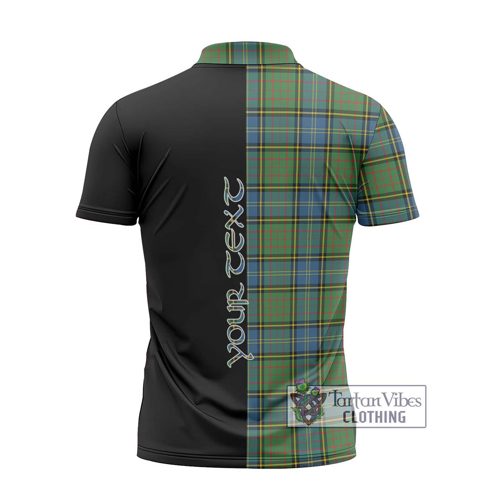 MacMillan Hunting Ancient Tartan Zipper Polo Shirt with Family Crest and Half Of Me Style - Tartanvibesclothing Shop