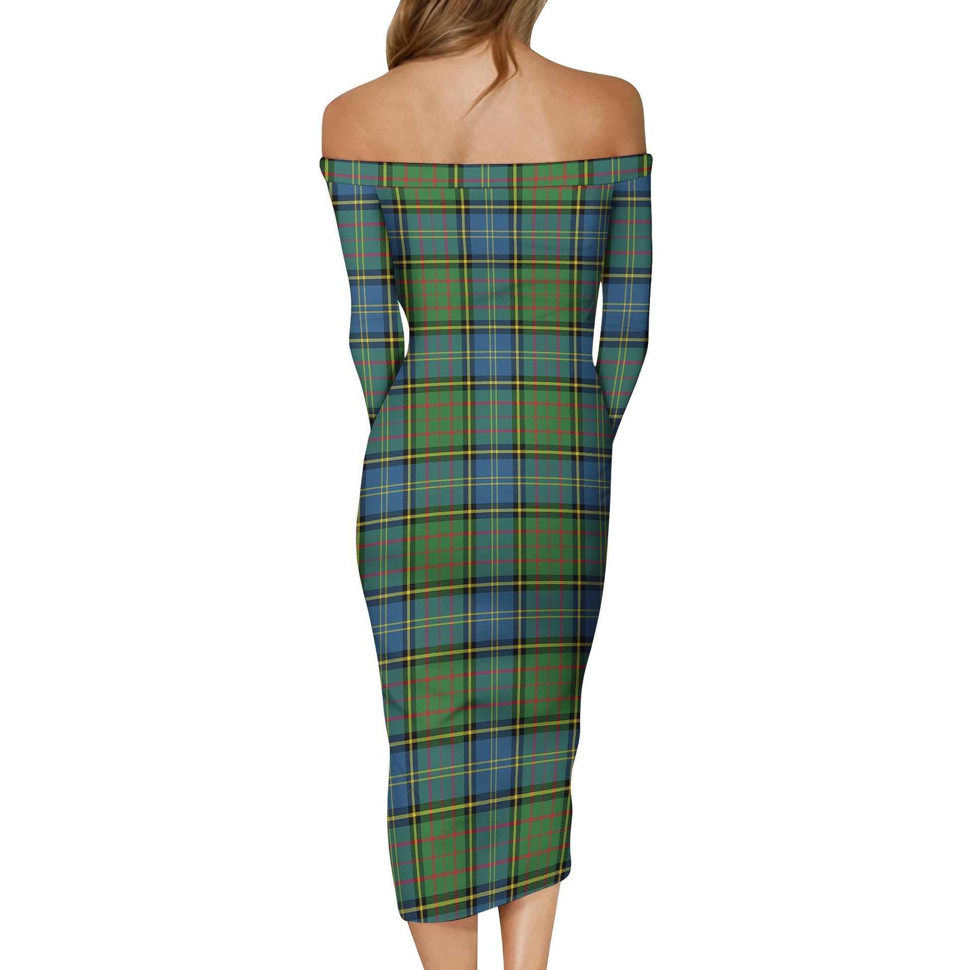 MacMillan Hunting Ancient Tartan Off Shoulder Lady Dress - Tartanvibesclothing