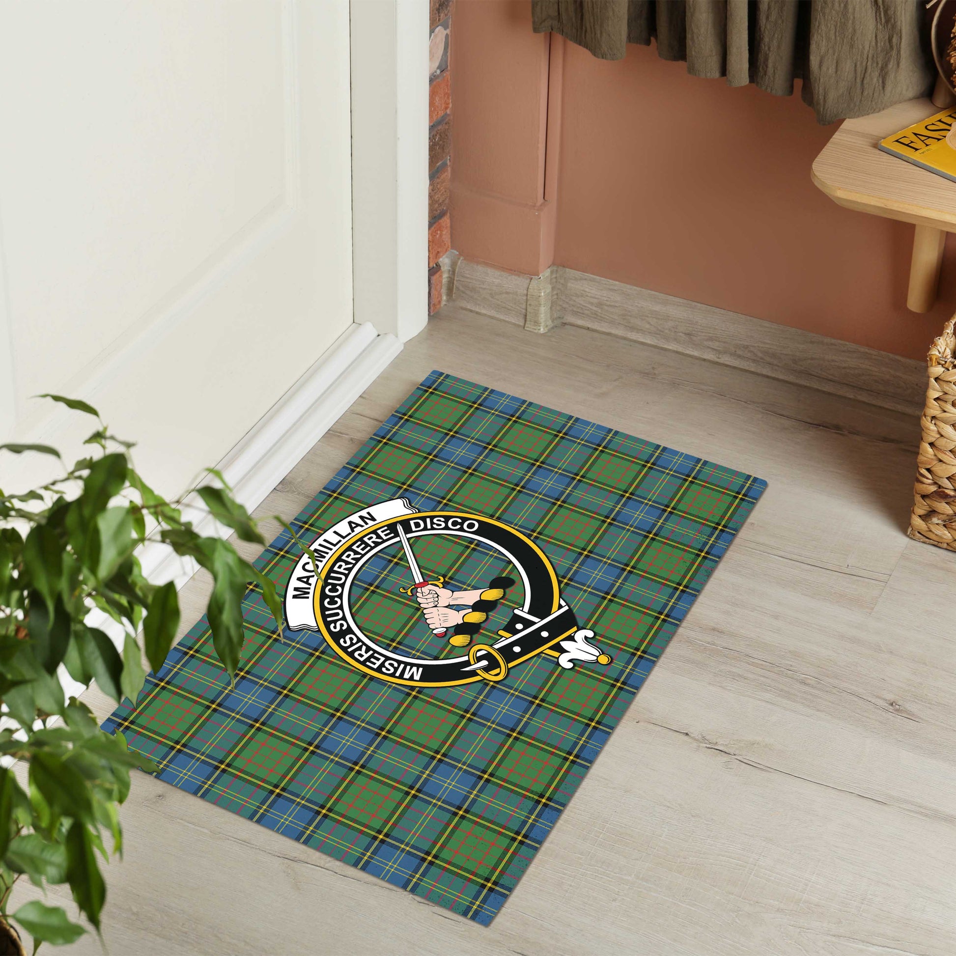 MacMillan Hunting Ancient Tartan Door Mat with Family Crest - Tartanvibesclothing