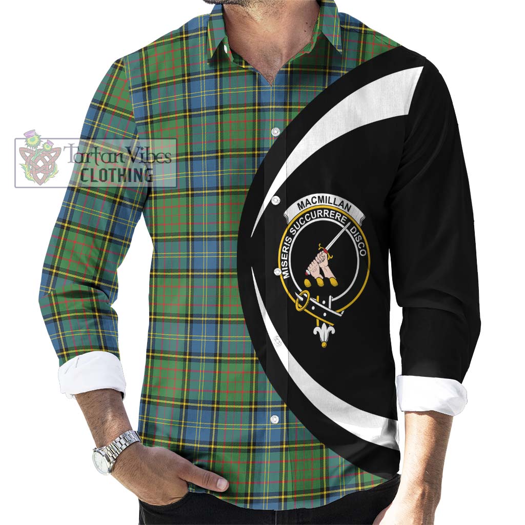 MacMillan Hunting Ancient Tartan Long Sleeve Button Up with Family Crest Circle Style - Tartan Vibes Clothing