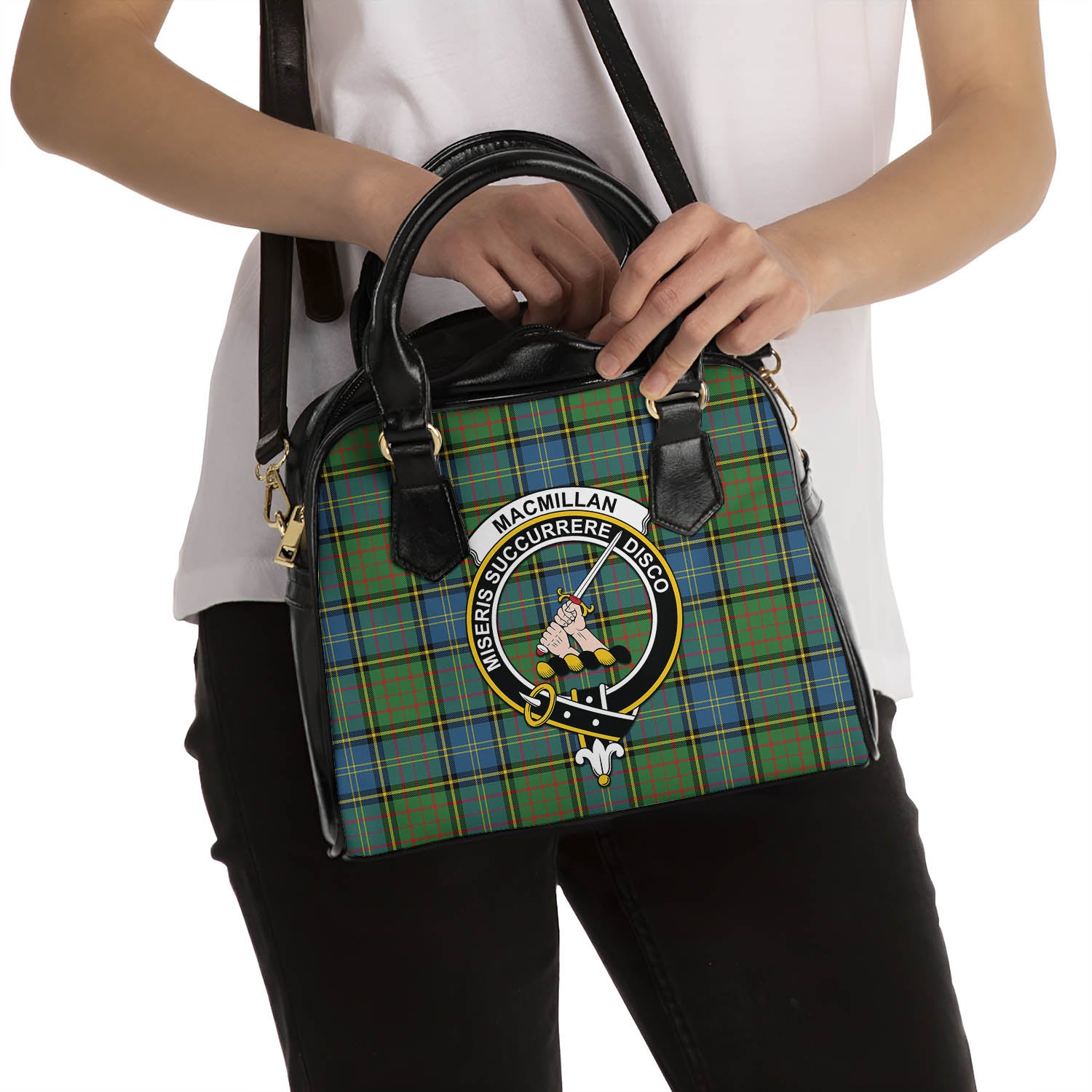 MacMillan Hunting Ancient Tartan Shoulder Handbags with Family Crest - Tartanvibesclothing