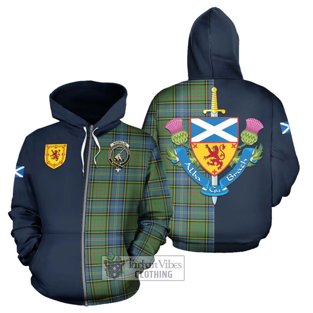 Tartan Vibes Clothing MacMillan Hunting Ancient Tartan Hoodie with Scottish Lion Royal Arm Half Style