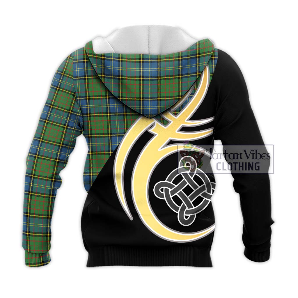 Tartan Vibes Clothing MacMillan Hunting Ancient Tartan Knitted Hoodie with Family Crest and Celtic Symbol Style