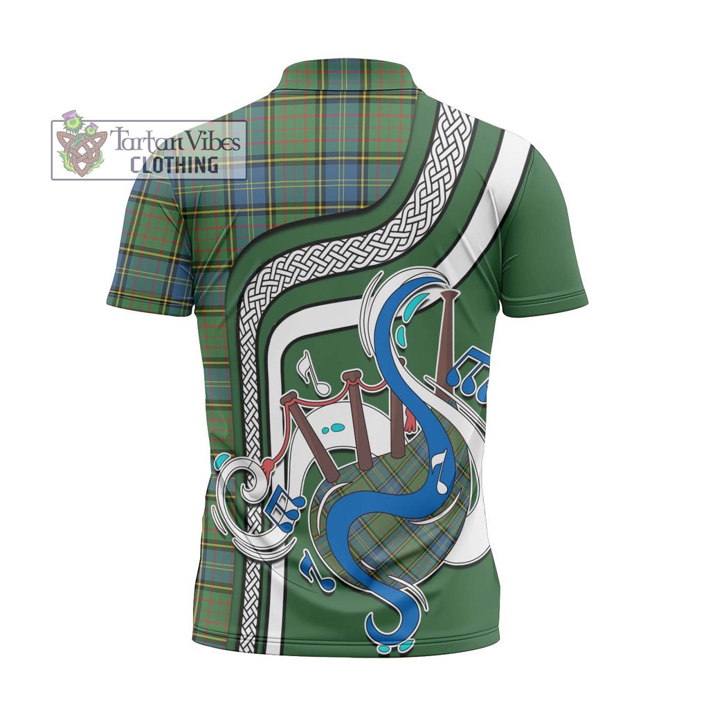 MacMillan Hunting Ancient Tartan Zipper Polo Shirt with Epic Bagpipe Style - Tartanvibesclothing Shop