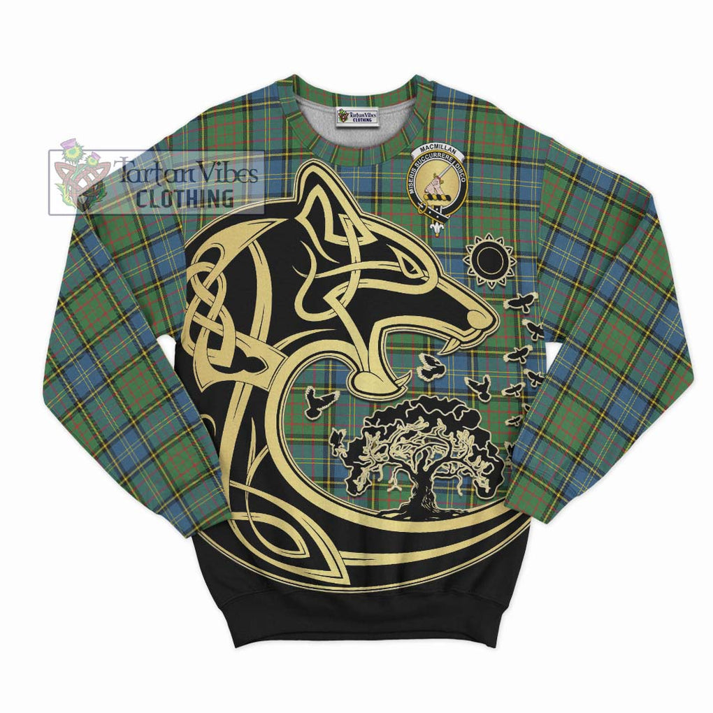 MacMillan Hunting Ancient Tartan Sweatshirt with Family Crest Celtic Wolf Style - Tartan Vibes Clothing