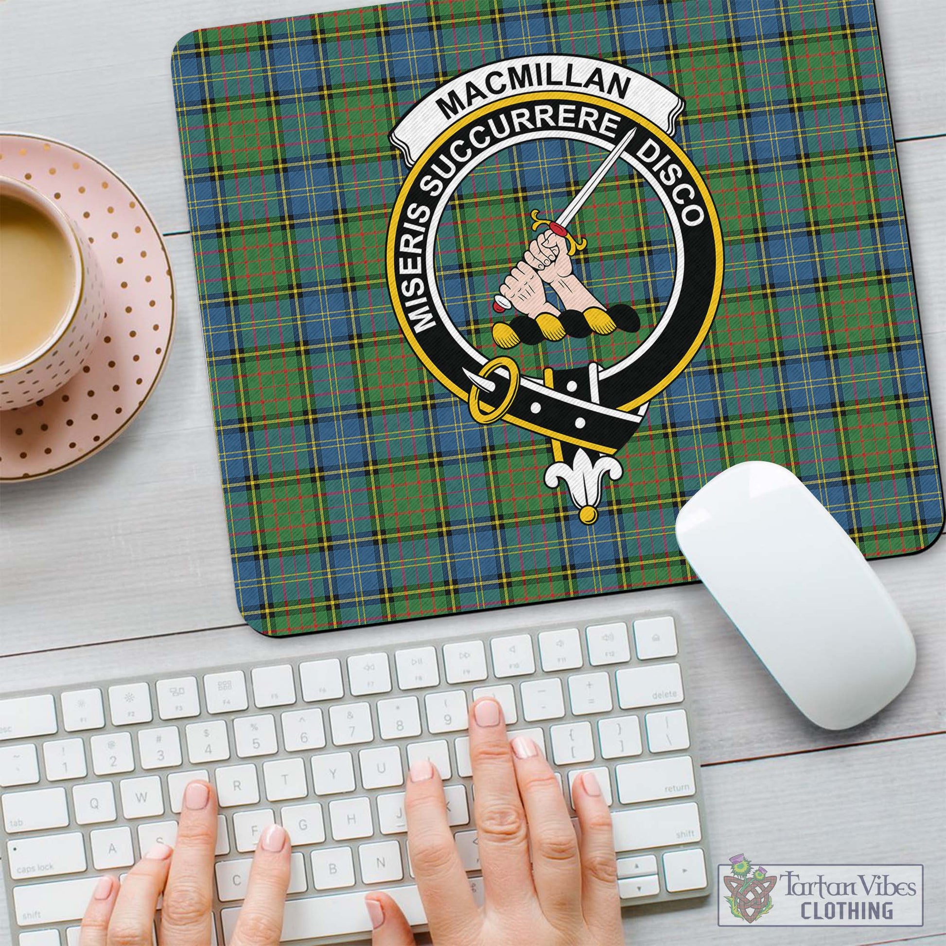 Tartan Vibes Clothing MacMillan Hunting Ancient Tartan Mouse Pad with Family Crest