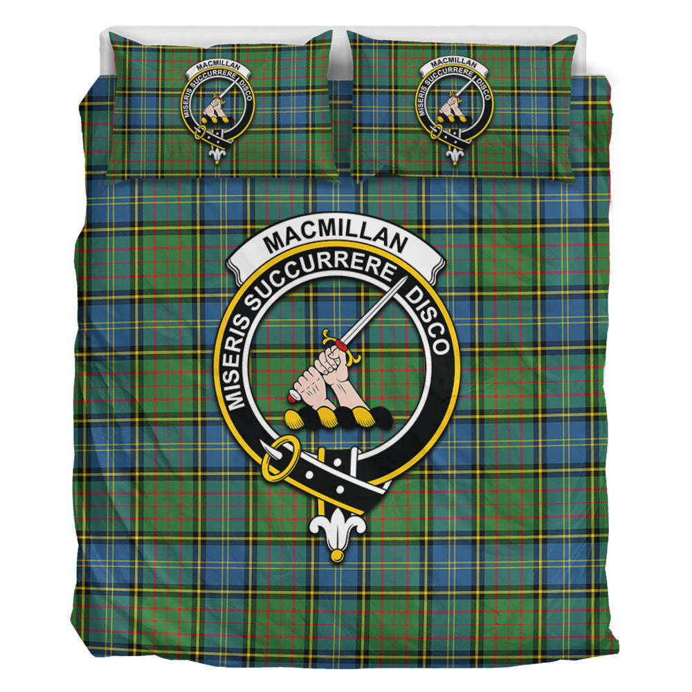 MacMillan Hunting Ancient Tartan Bedding Set with Family Crest - Tartan Vibes Clothing