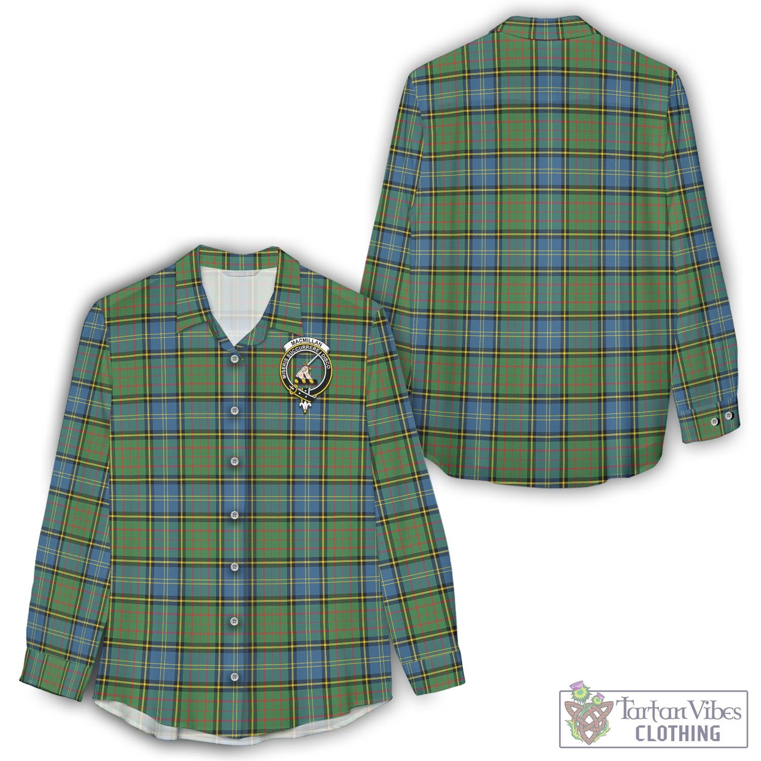 Tartan Vibes Clothing MacMillan Hunting Ancient Tartan Womens Casual Shirt with Family Crest