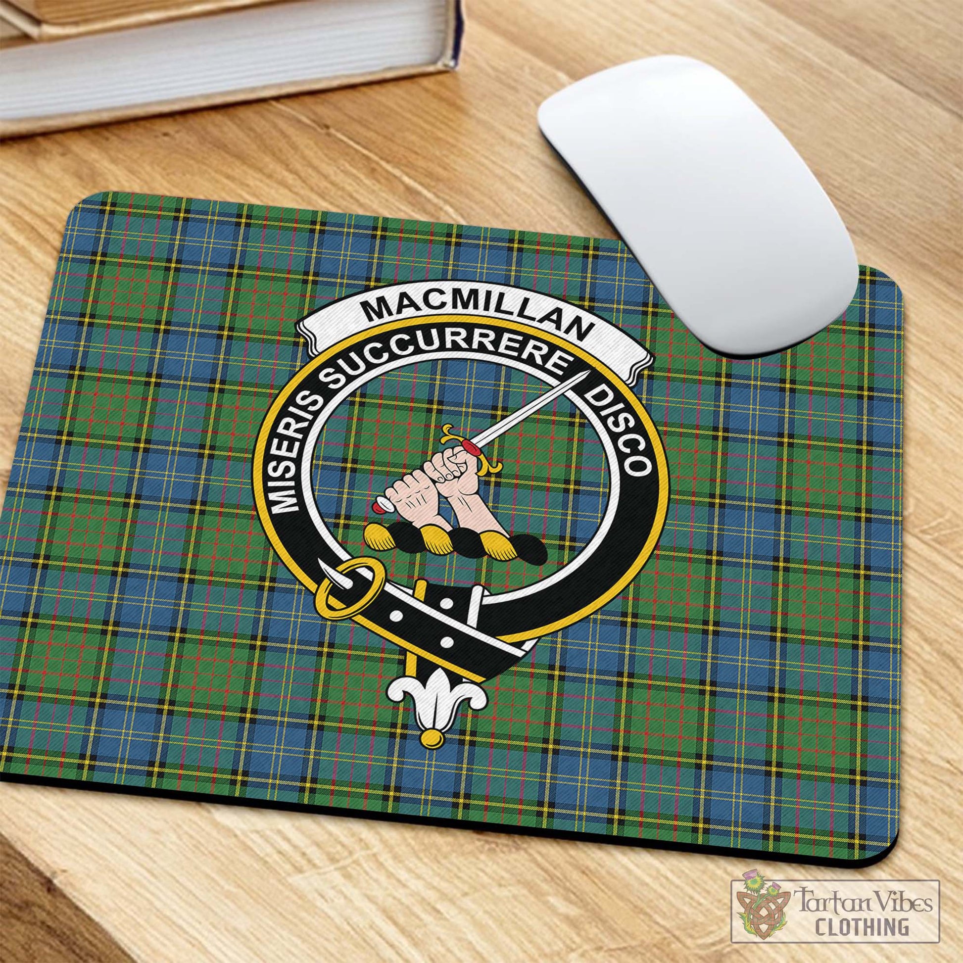 Tartan Vibes Clothing MacMillan Hunting Ancient Tartan Mouse Pad with Family Crest