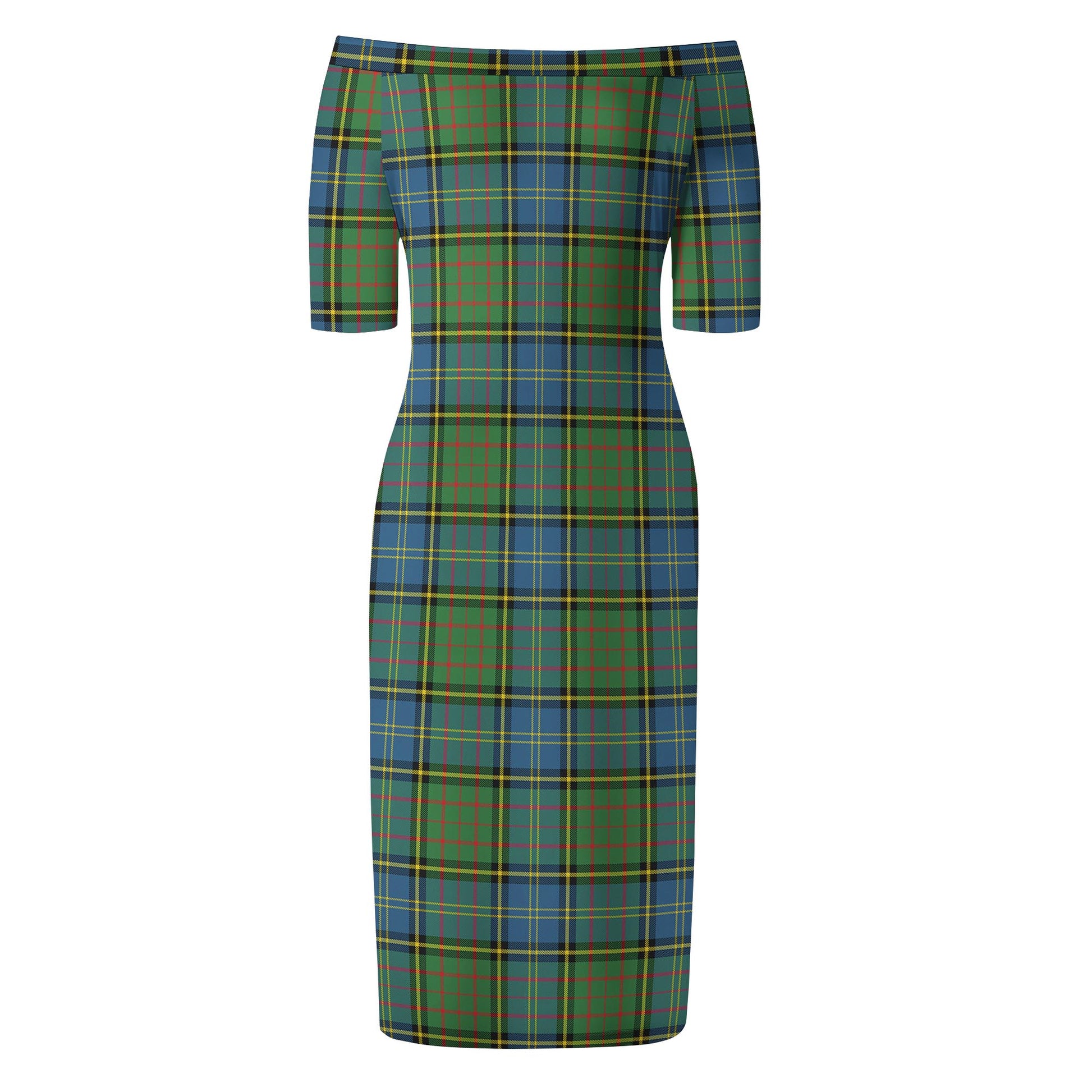 MacMillan Hunting Ancient Tartan Off Shoulder Lady Dress - Tartanvibesclothing