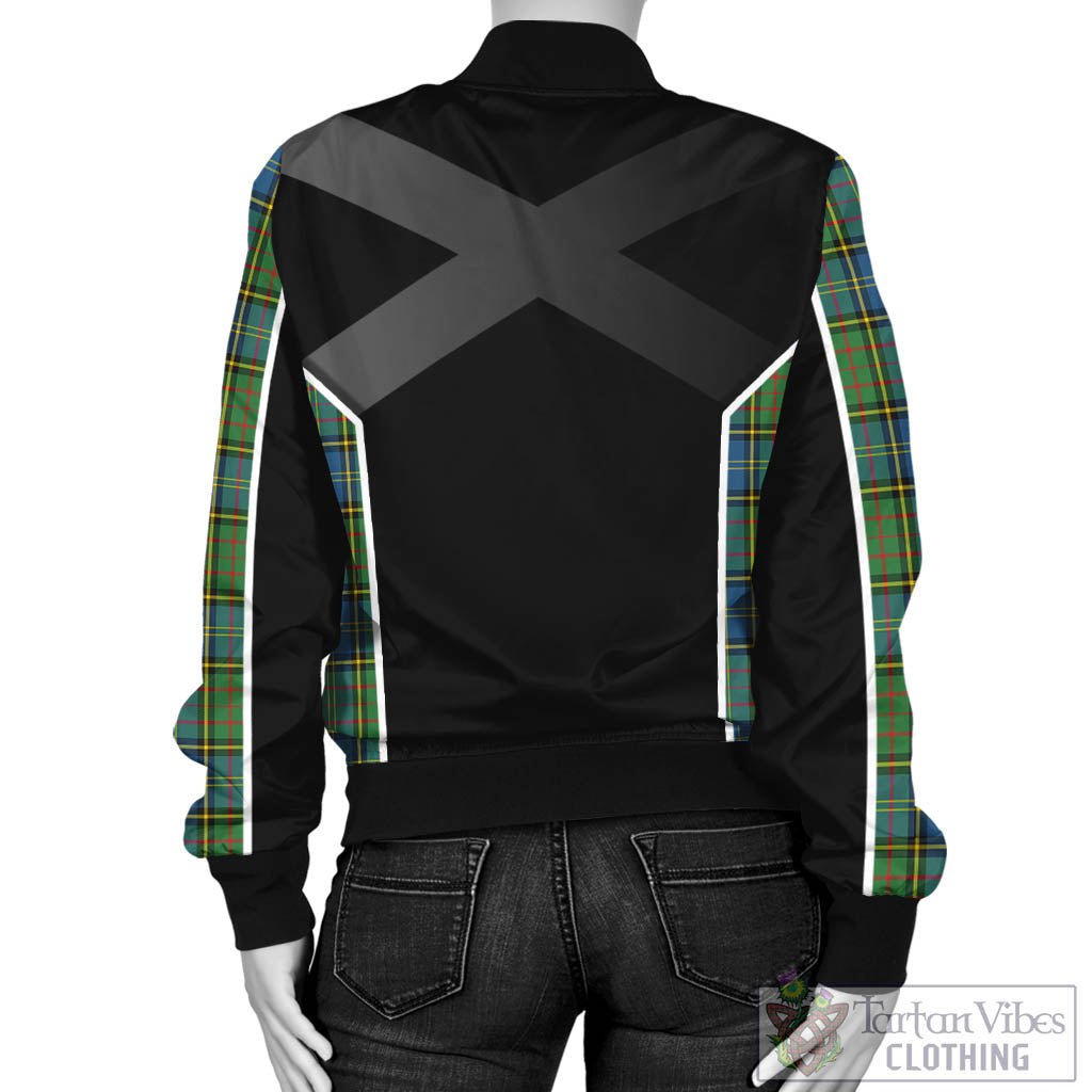 Tartan Vibes Clothing MacMillan Hunting Ancient Tartan Bomber Jacket with Family Crest and Scottish Thistle Vibes Sport Style