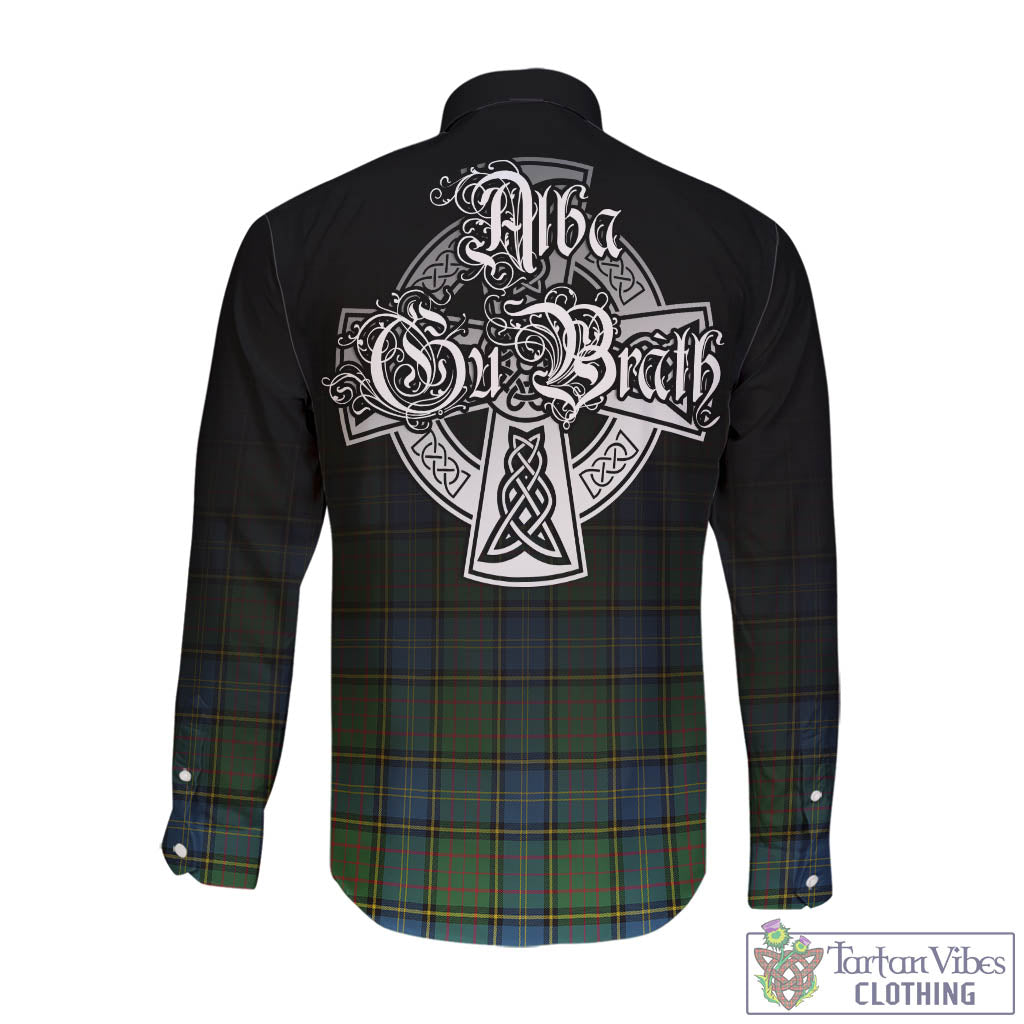 Tartan Vibes Clothing MacMillan Hunting Ancient Tartan Long Sleeve Button Up Featuring Alba Gu Brath Family Crest Celtic Inspired