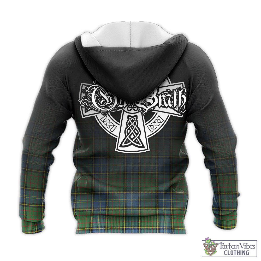 Tartan Vibes Clothing MacMillan Hunting Ancient Tartan Knitted Hoodie Featuring Alba Gu Brath Family Crest Celtic Inspired