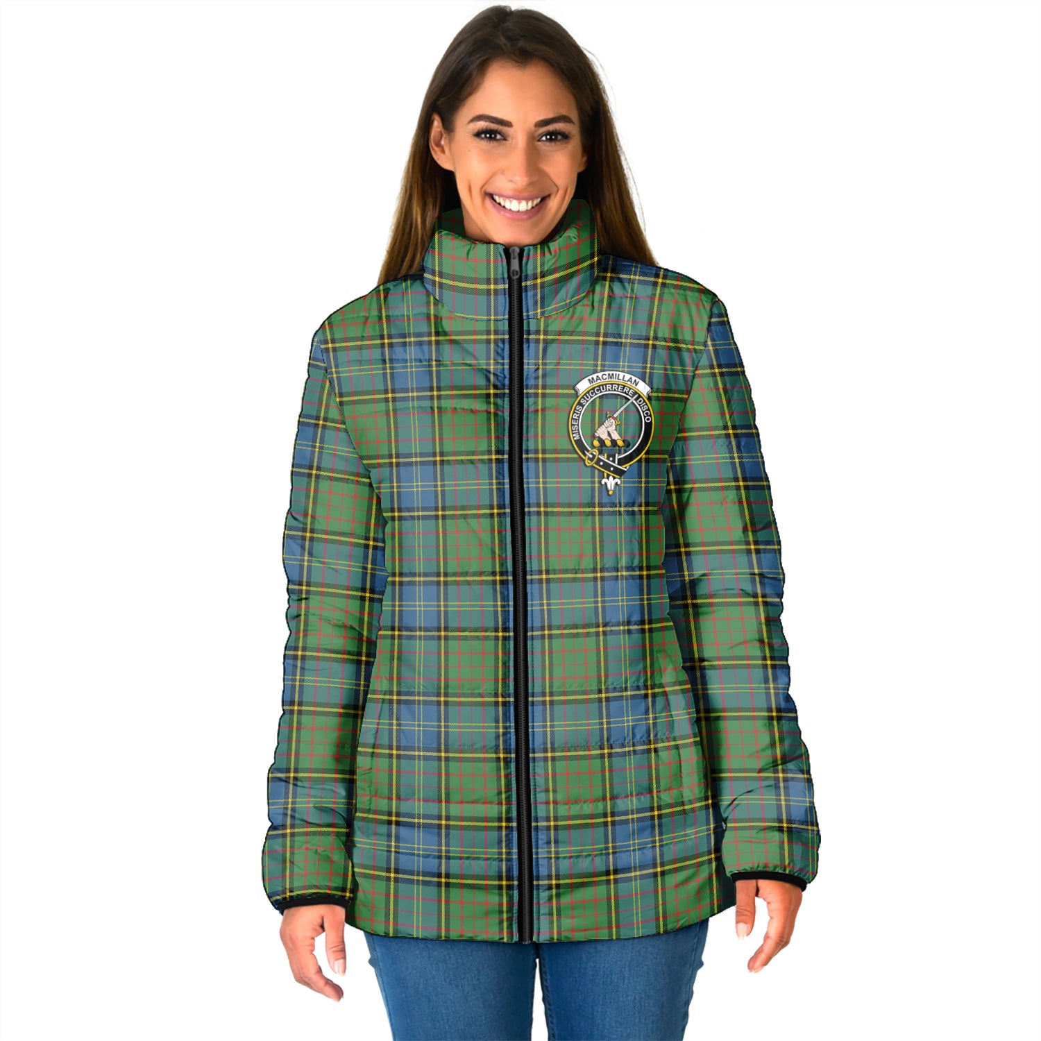 MacMillan Hunting Ancient Tartan Padded Jacket with Family Crest - Tartan Vibes Clothing