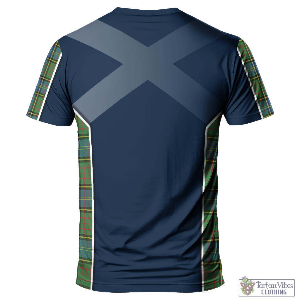 Tartan Vibes Clothing MacMillan Hunting Ancient Tartan T-Shirt with Family Crest and Lion Rampant Vibes Sport Style