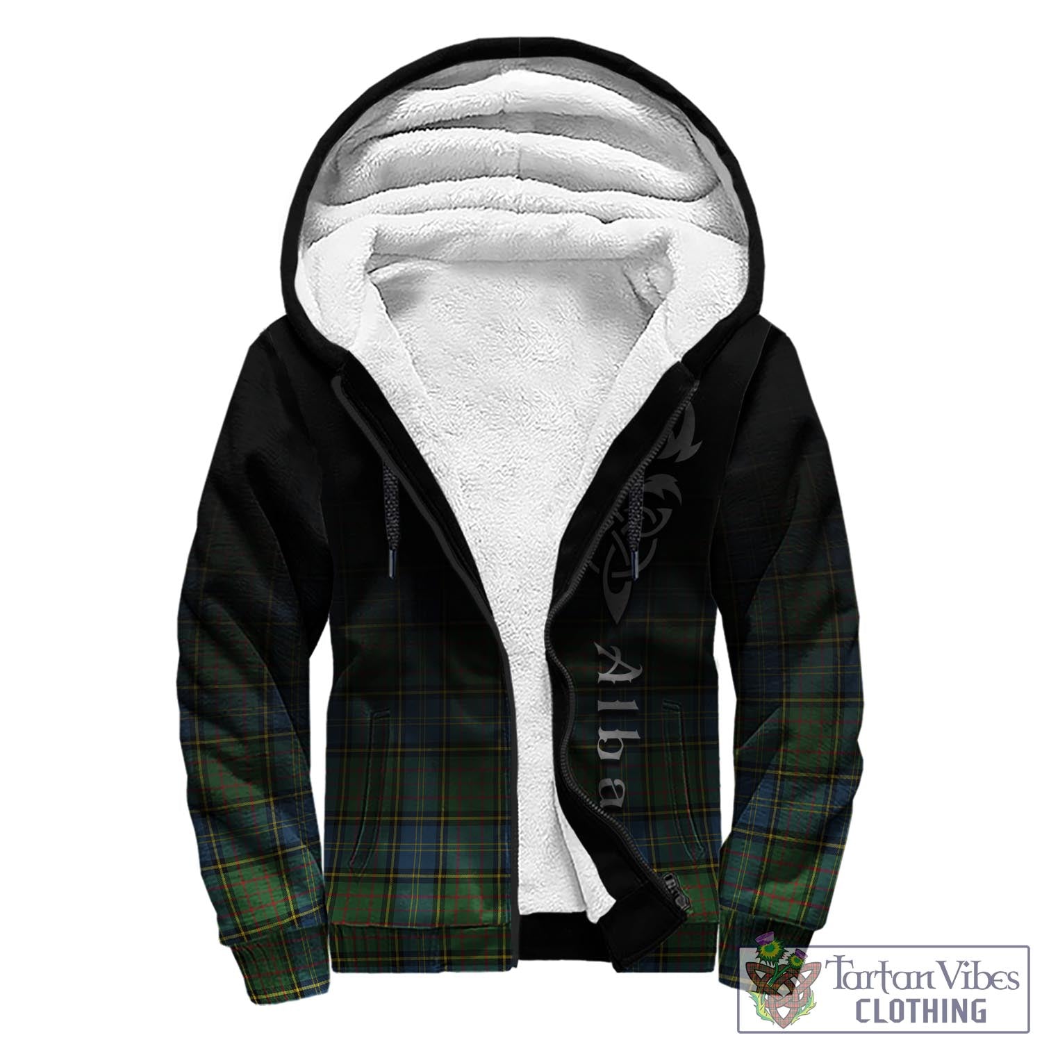 Tartan Vibes Clothing MacMillan Hunting Ancient Tartan Sherpa Hoodie Featuring Alba Gu Brath Family Crest Celtic Inspired