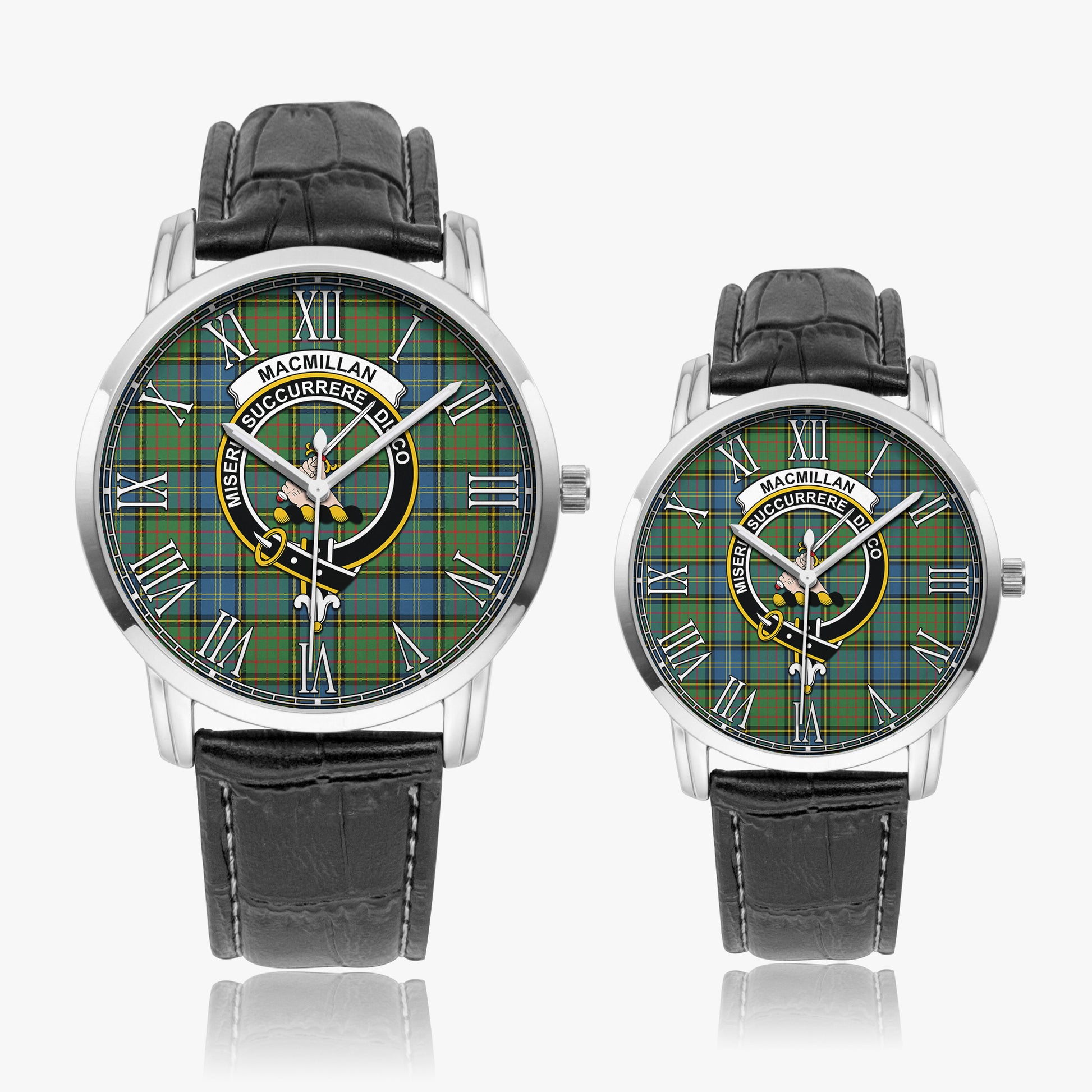 MacMillan Hunting Ancient Tartan Family Crest Leather Strap Quartz Watch - Tartanvibesclothing