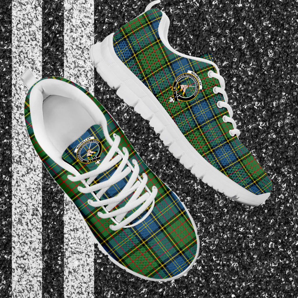 MacMillan Hunting Ancient Tartan Sneakers with Family Crest - Tartan Vibes Clothing