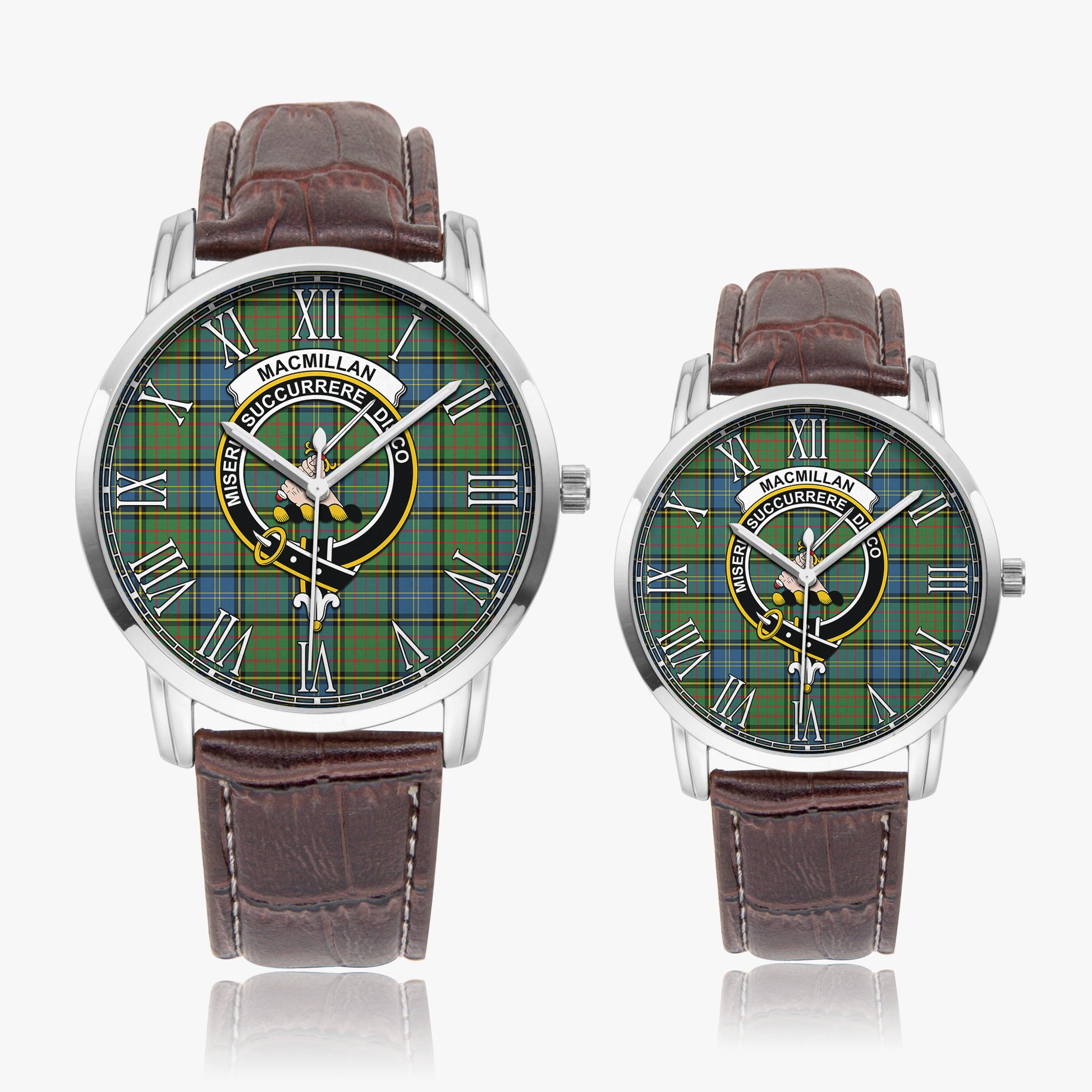 MacMillan Hunting Ancient Tartan Family Crest Leather Strap Quartz Watch - Tartanvibesclothing