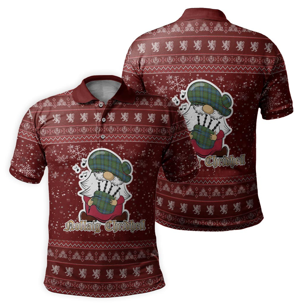 MacMillan Hunting Ancient Clan Christmas Family Polo Shirt with Funny Gnome Playing Bagpipes - Tartanvibesclothing