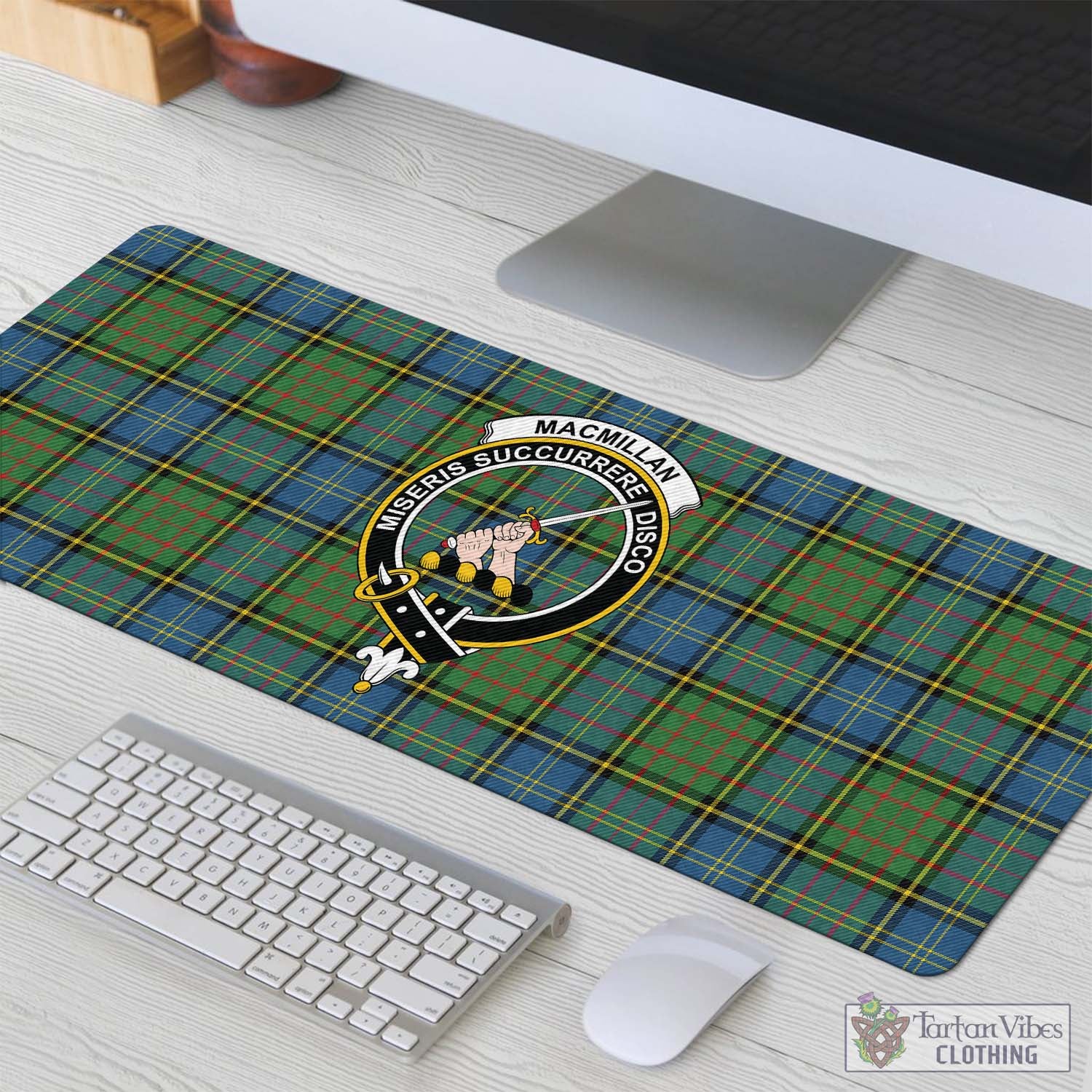 Tartan Vibes Clothing MacMillan Hunting Ancient Tartan Mouse Pad with Family Crest