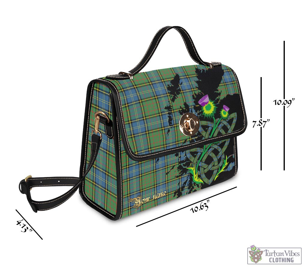 Tartan Vibes Clothing MacMillan Hunting Ancient Tartan Waterproof Canvas Bag with Scotland Map and Thistle Celtic Accents