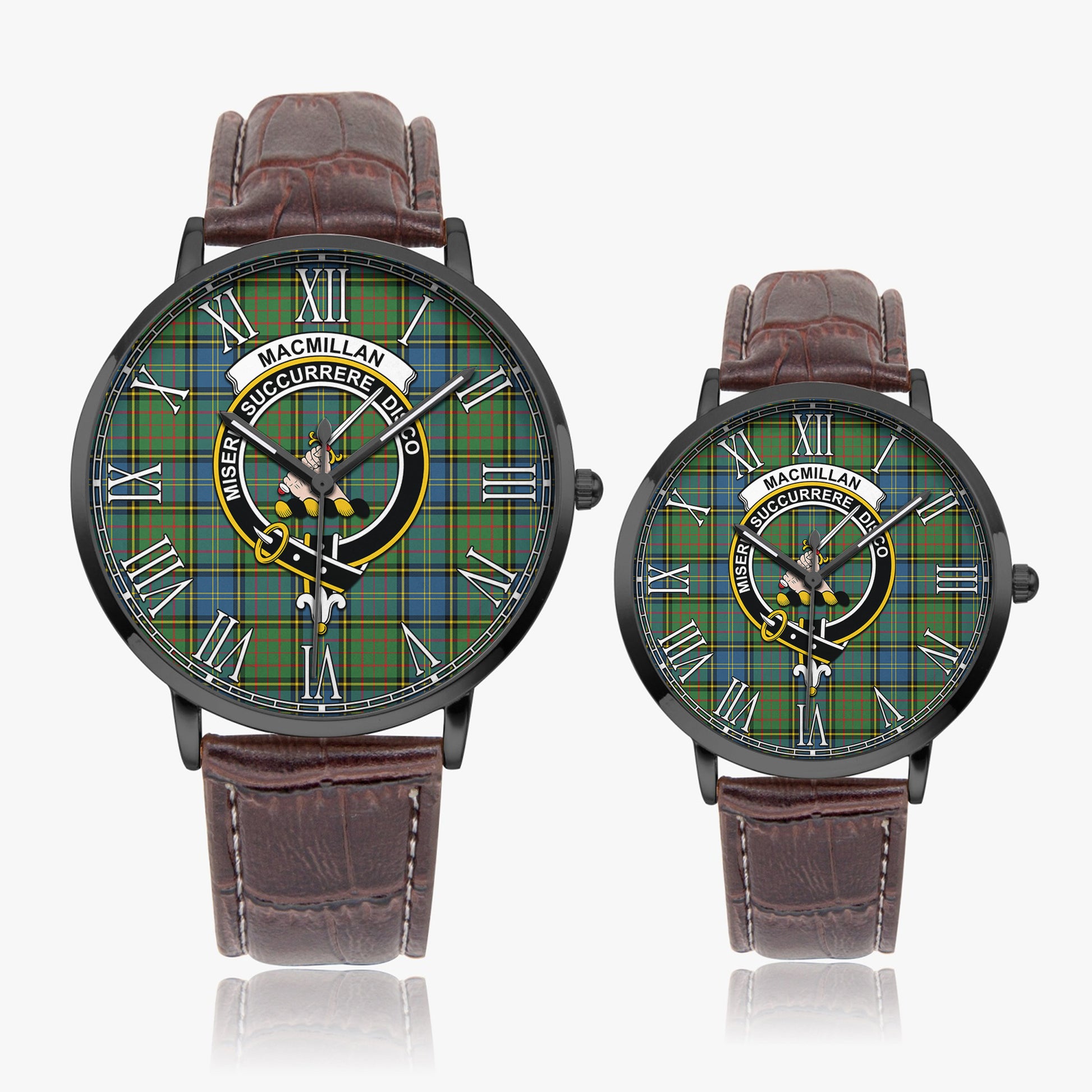 MacMillan Hunting Ancient Tartan Family Crest Leather Strap Quartz Watch - Tartanvibesclothing