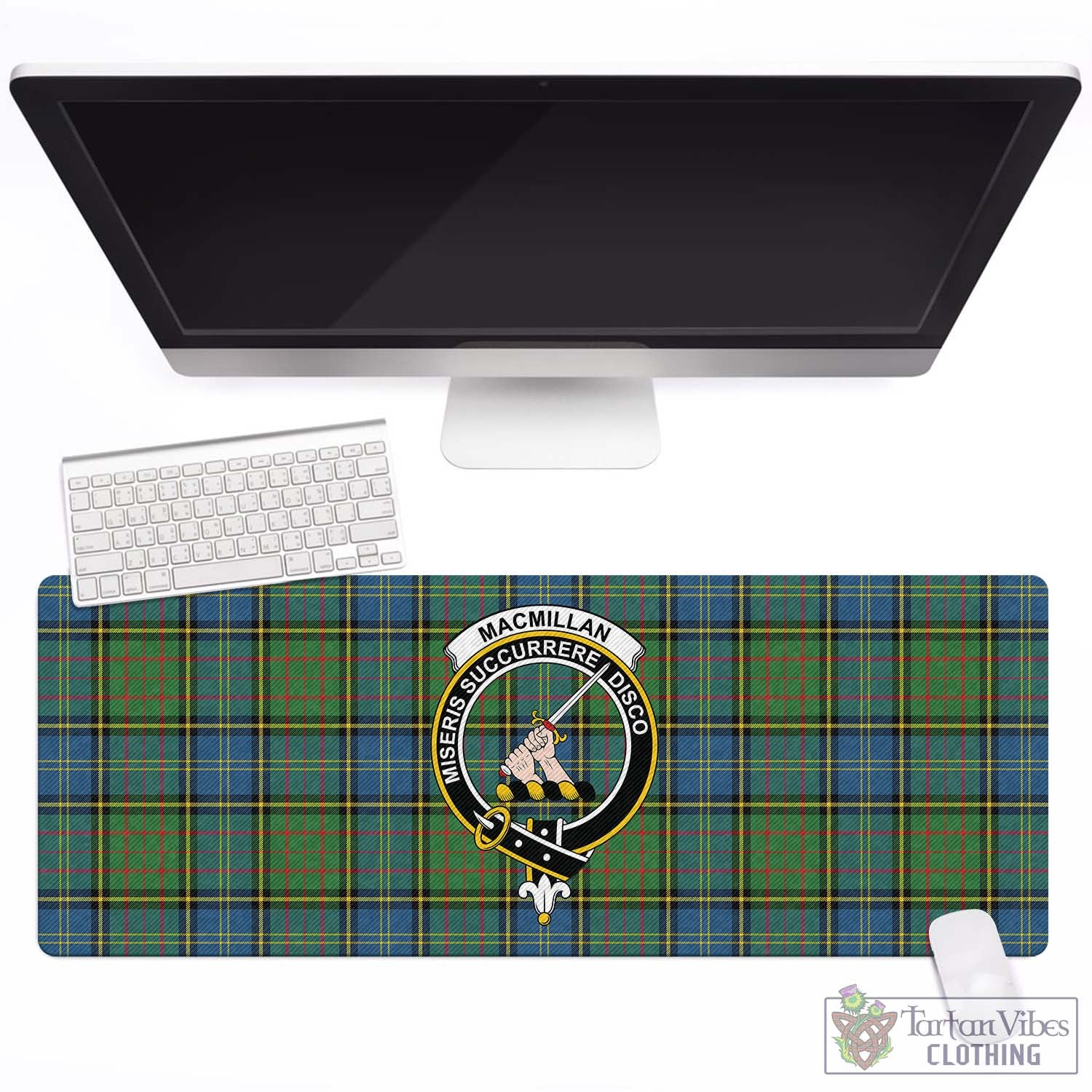 Tartan Vibes Clothing MacMillan Hunting Ancient Tartan Mouse Pad with Family Crest