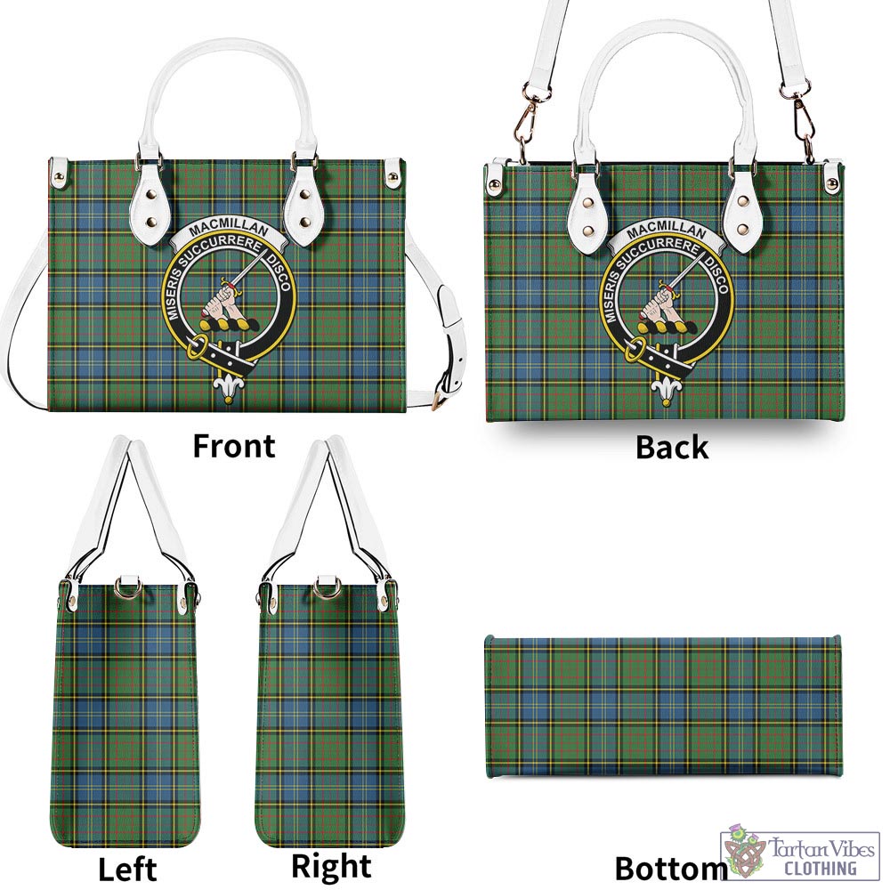 Tartan Vibes Clothing MacMillan Hunting Ancient Tartan Luxury Leather Handbags with Family Crest