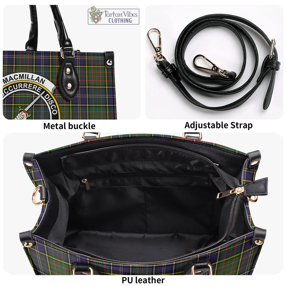 Tartan Vibes Clothing MacMillan Hunting Modern Tartan Luxury Leather Handbags with Family Crest