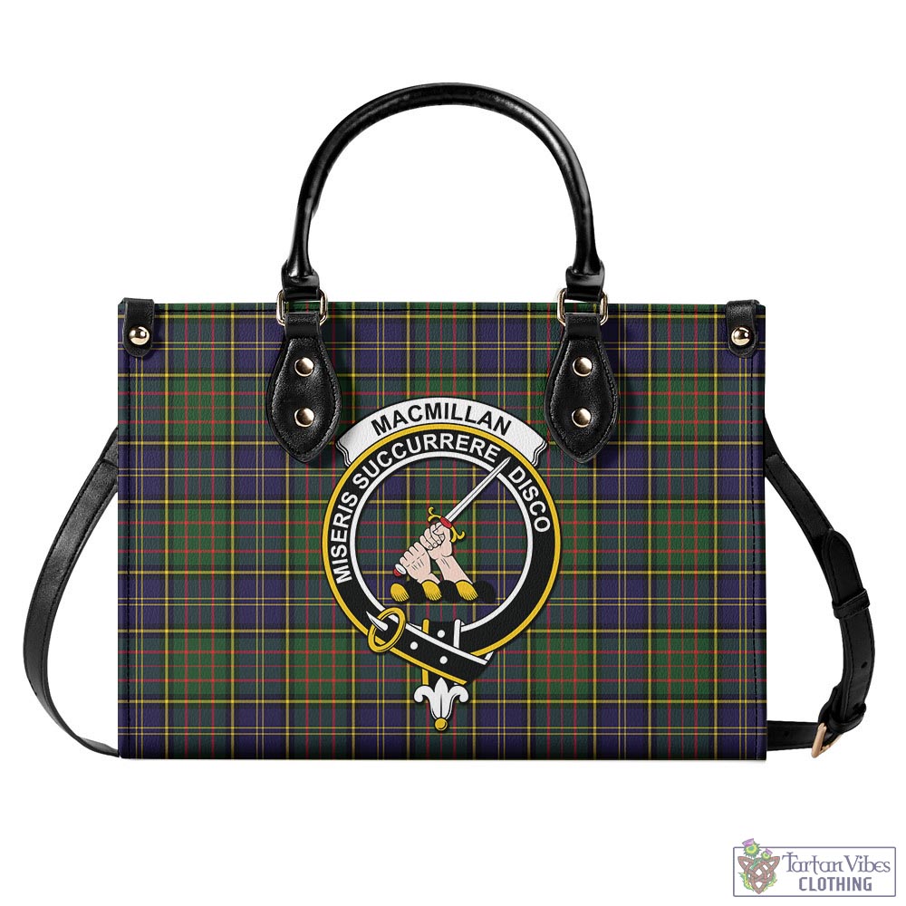 Tartan Vibes Clothing MacMillan Hunting Modern Tartan Luxury Leather Handbags with Family Crest