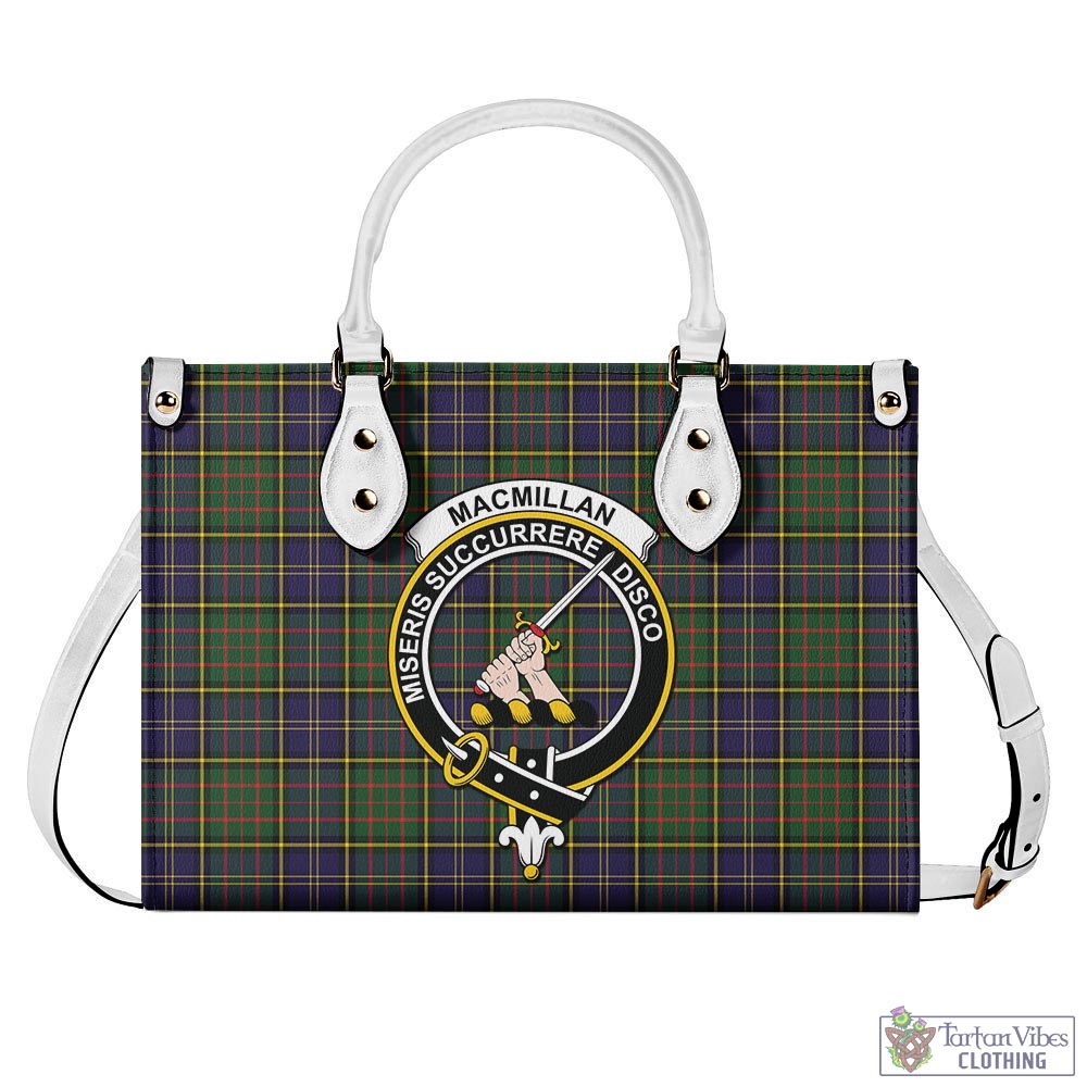 Tartan Vibes Clothing MacMillan Hunting Modern Tartan Luxury Leather Handbags with Family Crest