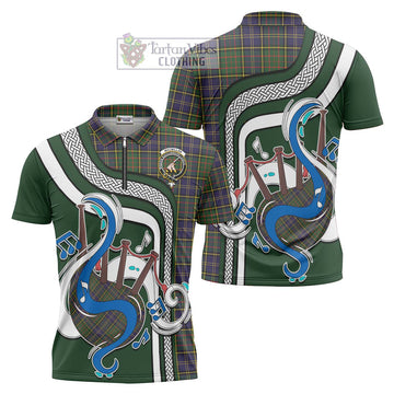 MacMillan Hunting Modern Tartan Zipper Polo Shirt with Epic Bagpipe Style