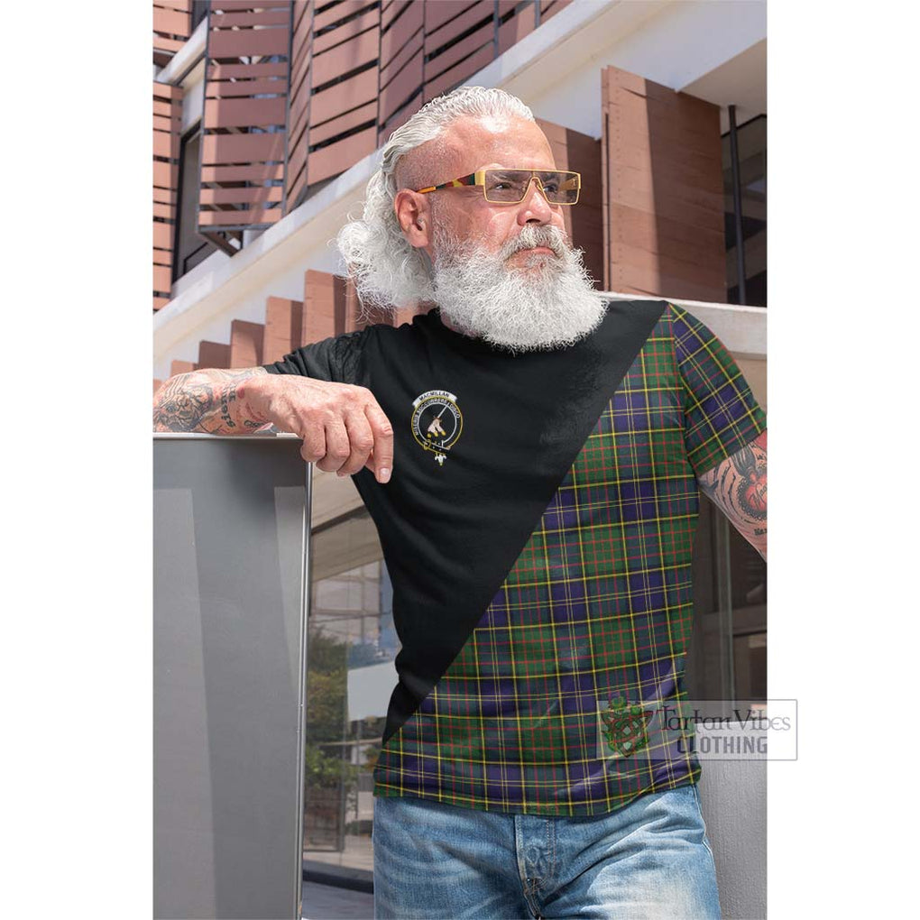 Tartan Vibes Clothing MacMillan Hunting Modern Tartan Cotton T-shirt with Family Crest and Military Logo Style