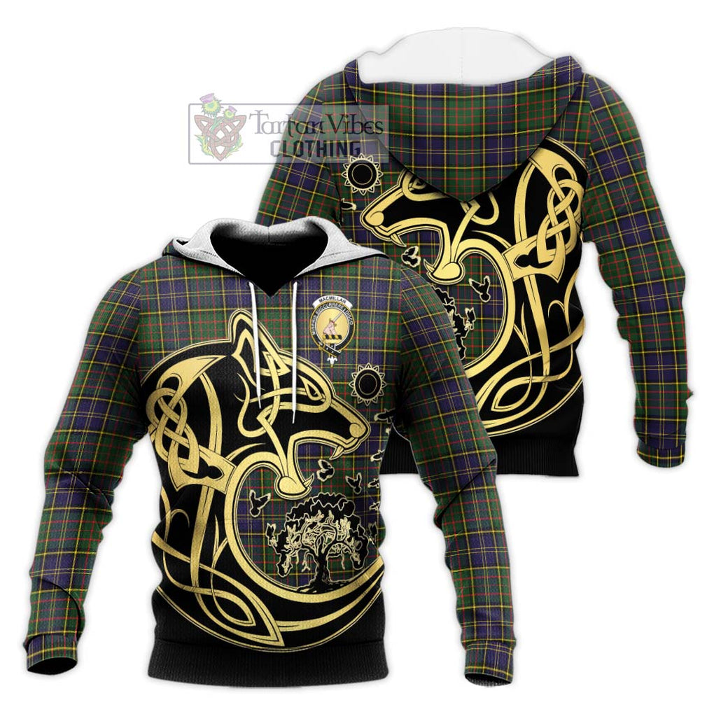 MacMillan Hunting Modern Tartan Knitted Hoodie with Family Crest Celtic Wolf Style Unisex Knitted Pullover Hoodie - Tartan Vibes Clothing