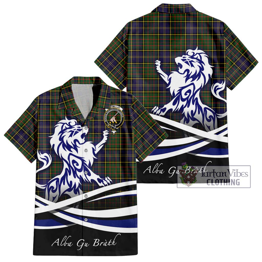 MacMillan Hunting Modern Tartan Short Sleeve Button Shirt with Alba Gu Brath Regal Lion Emblem Kid - Tartanvibesclothing Shop