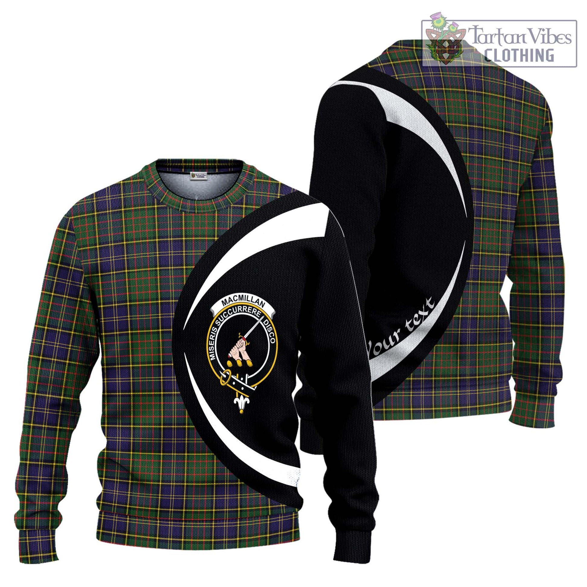 MacMillan Hunting Modern Tartan Knitted Sweater with Family Crest Circle Style Unisex - Tartan Vibes Clothing