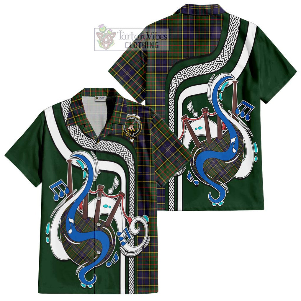 MacMillan Hunting Modern Tartan Short Sleeve Button Shirt with Epic Bagpipe Style Kid - Tartanvibesclothing Shop