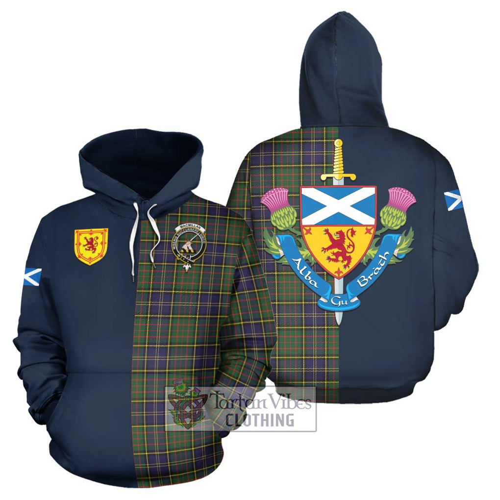 Tartan Vibes Clothing MacMillan Hunting Modern Tartan Hoodie with Scottish Lion Royal Arm Half Style