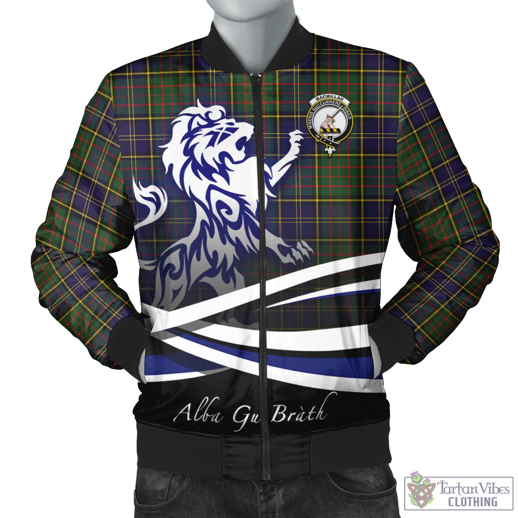 Tartan Vibes Clothing MacMillan Hunting Modern Tartan Bomber Jacket with Alba Gu Brath Regal Lion Emblem