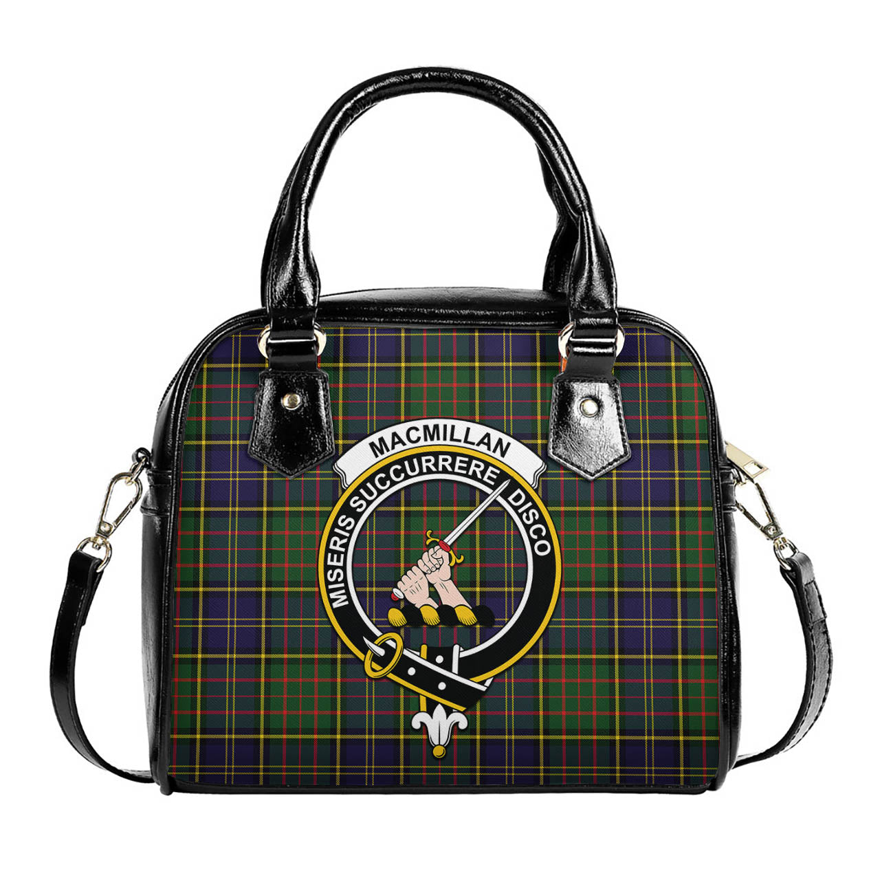 MacMillan Hunting Modern Tartan Shoulder Handbags with Family Crest One Size 6*25*22 cm - Tartanvibesclothing