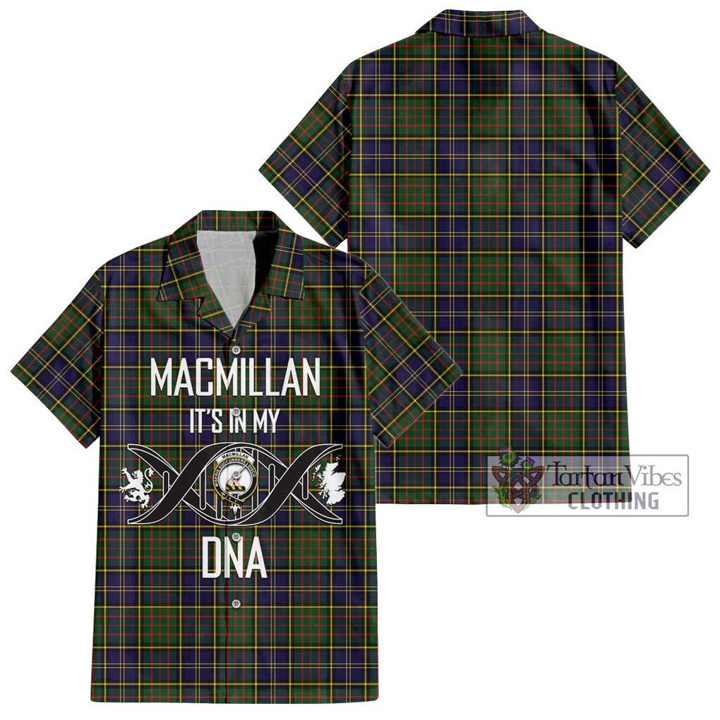 MacMillan Hunting Modern Tartan Short Sleeve Button Shirt with Family Crest DNA In Me Style Kid - Tartanvibesclothing Shop