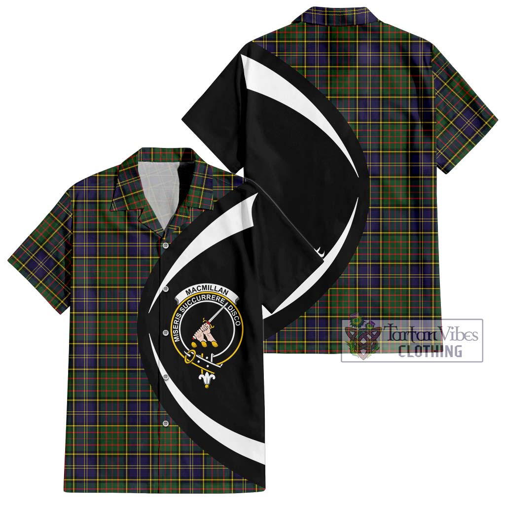 MacMillan Hunting Modern Tartan Short Sleeve Button Up with Family Crest Circle Style Kid - Tartan Vibes Clothing