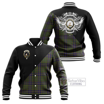 MacMillan Hunting Modern Tartan Baseball Jacket with Family Crest and Military Logo Style