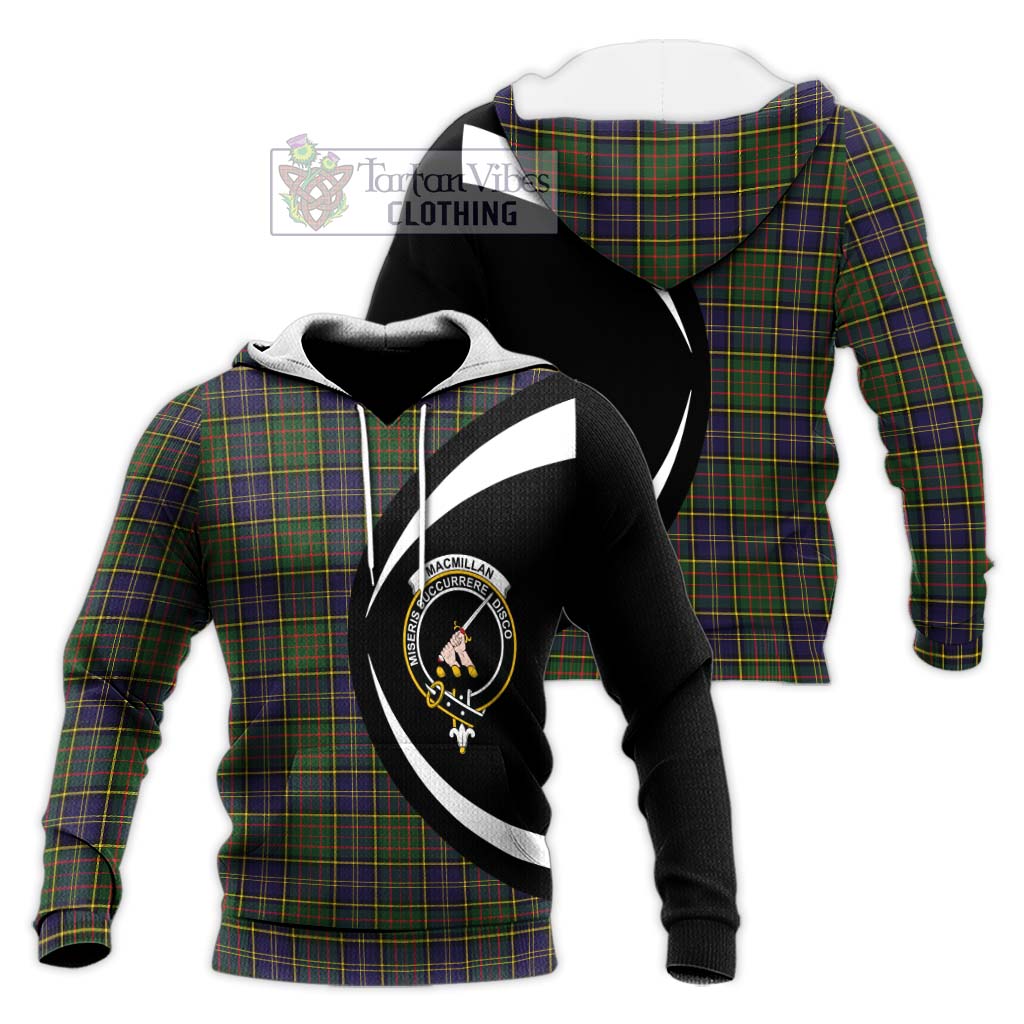 MacMillan Hunting Modern Tartan Knitted Hoodie with Family Crest Circle Style Unisex Knitted Pullover Hoodie - Tartan Vibes Clothing